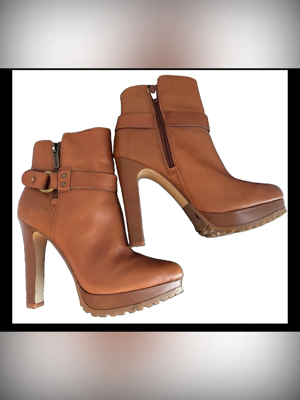 Gianni Bini Fayette O-Ring Buckle Leather Boots Cognac EUC Size 7